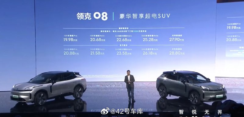 领克 08 最终售价公布了，19.98 万元起。配图