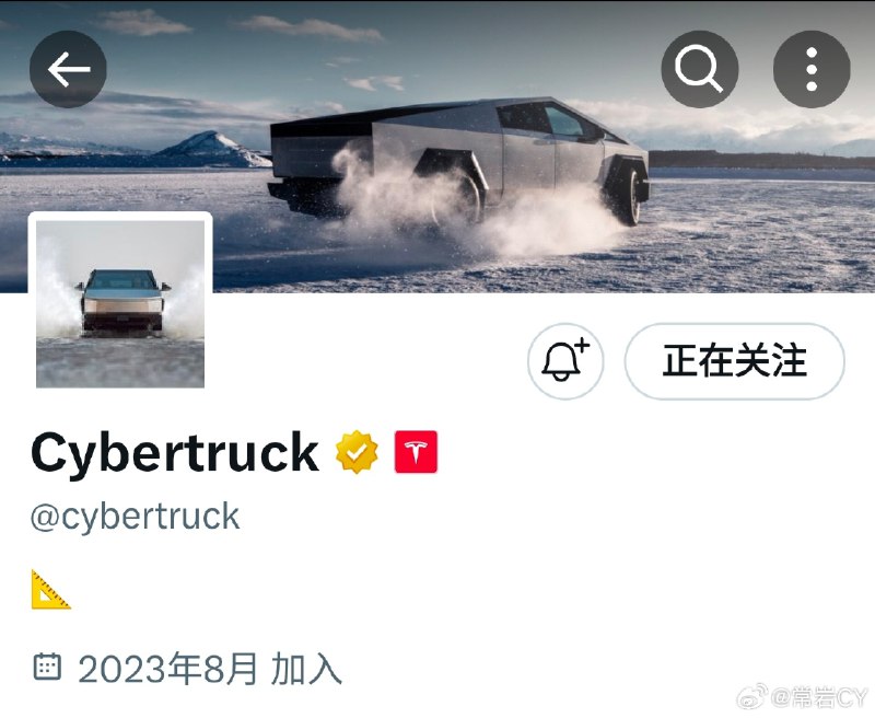 Cybertruck交付在即，特斯拉首次为一款车型注册了官方账号。配图