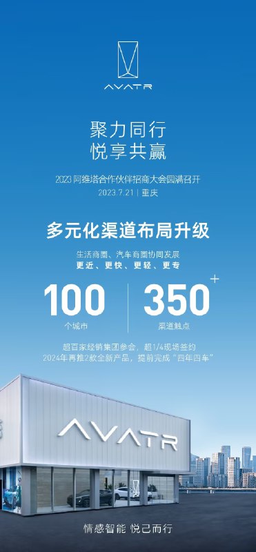 阿维塔年底将落地 350 家渠道触点，覆盖 100 个城市。配图