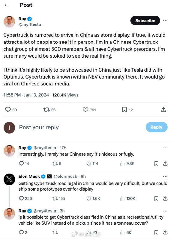 如果 Cybertruck 可以在国内合法上路的话,大家觉得它在国内有哪些用途?🧐#新能源汽车##42how##特斯拉#配图