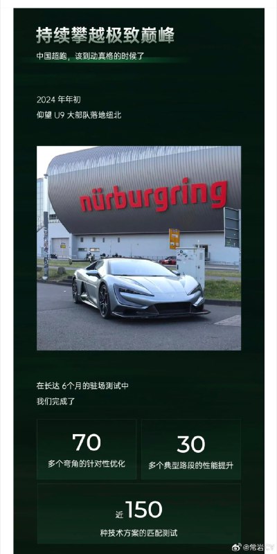 仰望发了篇关于 U9 挑战纽北的文章。配图