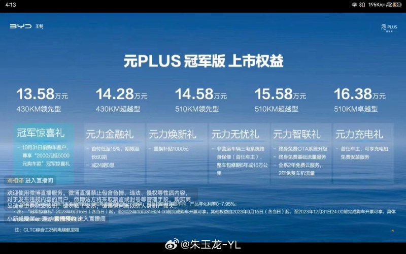 终于轮到元 Plus 出冠军版了,但是并没有像其他车型一样,在价格上有波动,售价依旧坚挺。 #新能源汽车##42how#配图