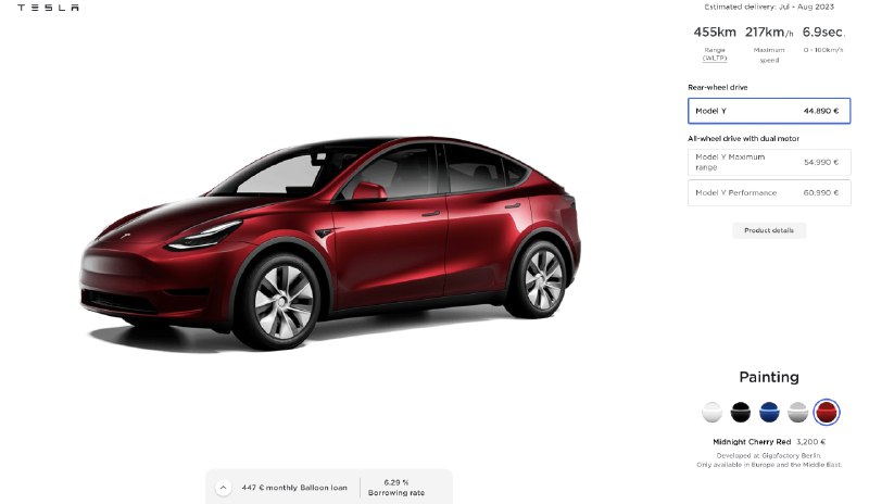 NEWS: In a good sign of production increasing at Giga Berlin, Tesla now includes Midnight Cherry Red and Quicksilver as options for the Model Y RWD.配图