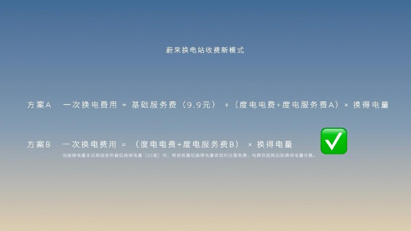 众望所归，蔚来换电收费选择了PlanB。配图