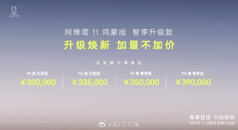 阿维塔 11 鸿蒙版 智享升级款价格:配图