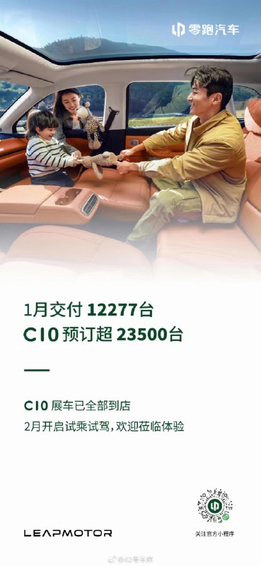 零跑 1 月份交付量为 122,77 台。配图