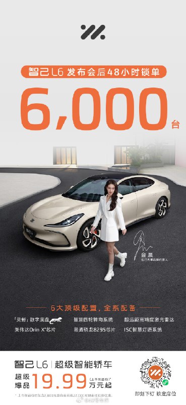 智己 L6 上市 48 小时锁单量超过 6,000 台。配图