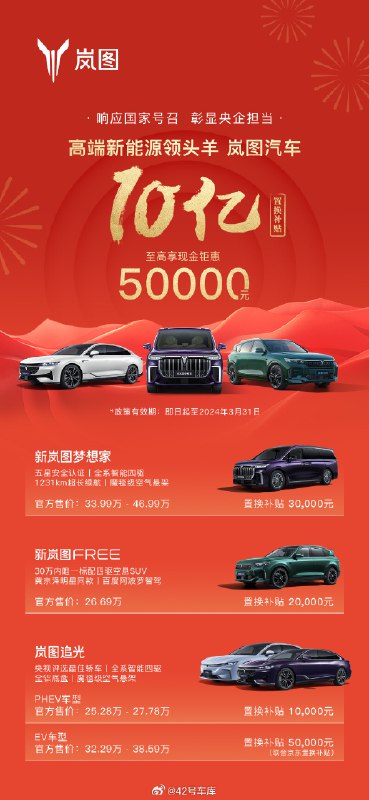 岚图来掀桌子了，出手真是豪绰。配图