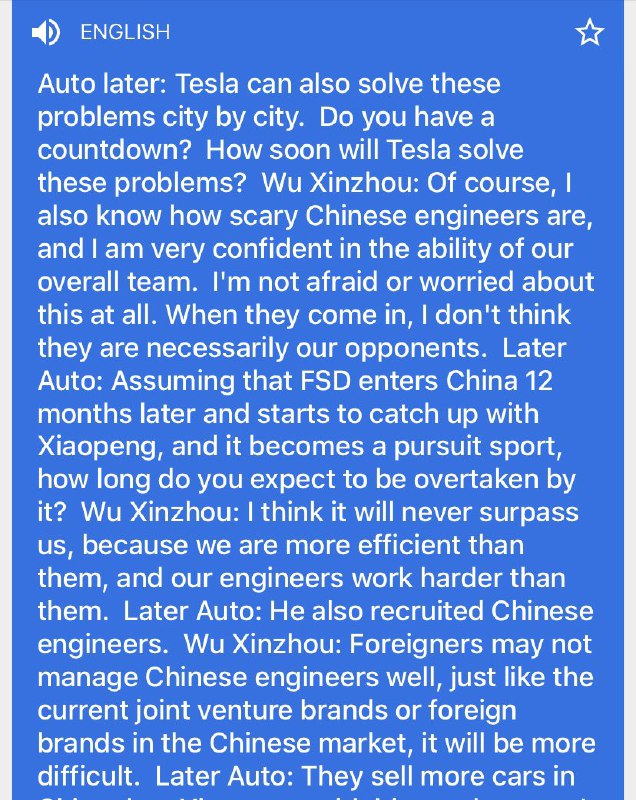 Interviewed by Auto Later, Wu Xinzhou, VP of XPeng, claims XPeng’s solution to autonomous driving is superior to Tesla’s FSD & Tesla has catch-up work to do in 🇨🇳. Read the full interview transcript. Bear w/ Google translation technicality.配图