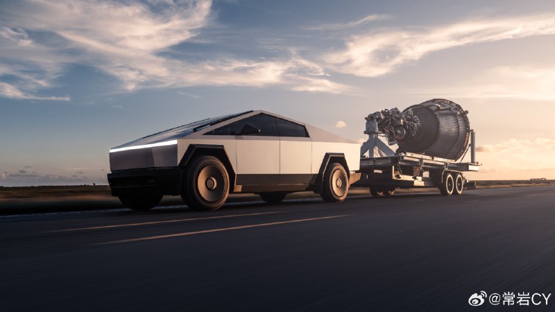 特斯拉官方发布了一张Cybertruck拖拽SpaceX猛禽发动机的壁纸。配图