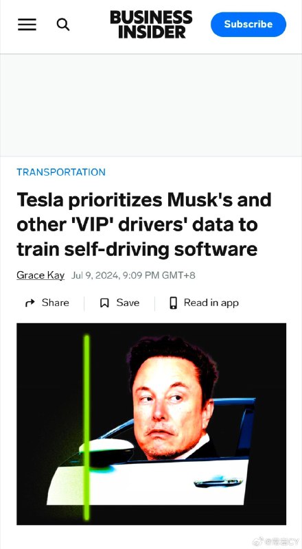 Business Insider 撰文表示，特斯拉会对马斯克以及 KOL 的 FSD 测试路线进行专门优化，以表现出更好的效果。配图