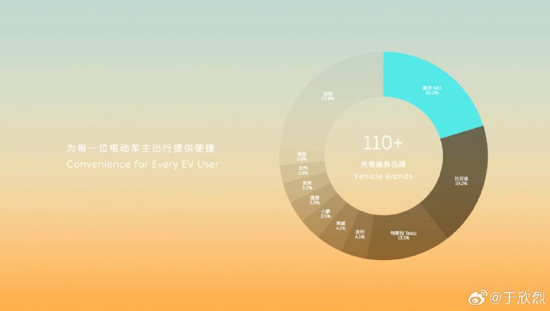 NIO Power Day 公布了蔚来自有充电桩网络中，各个汽车品牌的充电量排行。配图