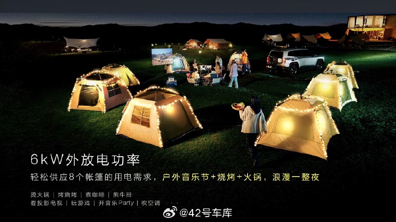 深蓝 G318 拥有 6 kW 的外放电功率，同时，在车内，深蓝 G318 也有 3.3 kW 的外放电的功率。配图