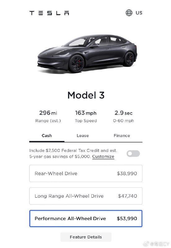 很任性，特斯拉在美国把刚刚发布的 Model 3 Performance 涨价了 1000 美元。配图