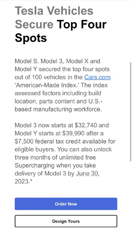NEWS: @Tesla has sent out a new email to potential customers: The Most American-Made Cars Are S3XY配图