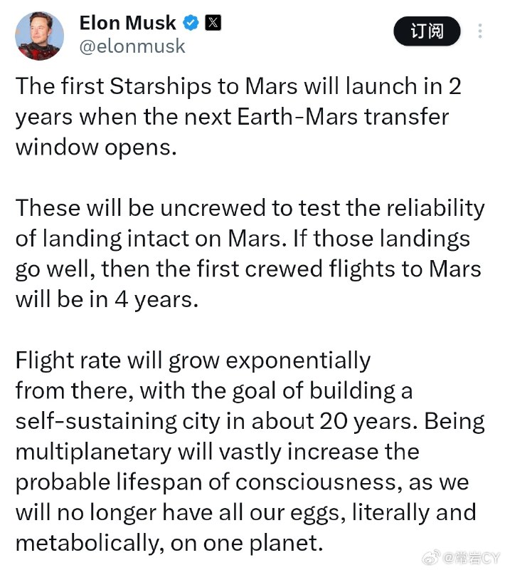 马斯克宣布将在两年之后进军火星:配图