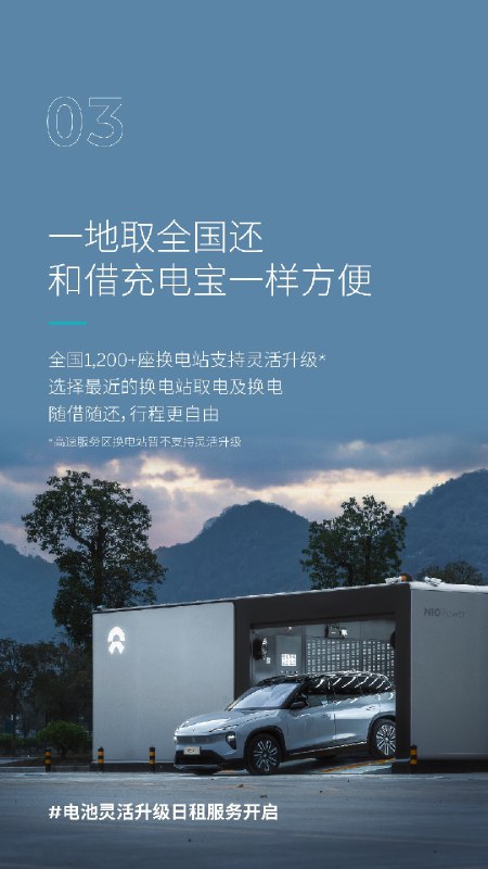 “灵活升级”可以是换电模式最有爽感的应用场景。它就像纯电车的“增程器”，让你可以在必要的时候，瞬间增强你的续航里程。配图