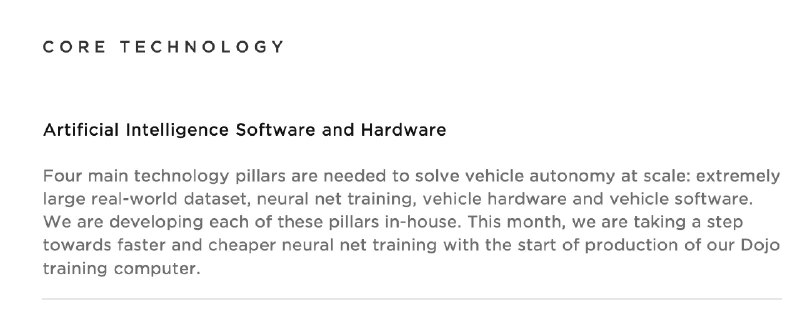 Tesla: Four main technology pillars are needed to solve vehicle autonomy at scale: extremely large real-world dataset, neural net training, vehicle hardware and vehicle software. We are developing each of these pillars in-house. This month, we are taking a step towards faster and… https://twitter.com/i/web/status/1681760451351175170 https://t.co/GS1s64tfkw配图