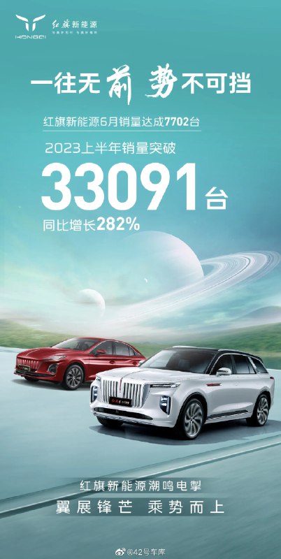 红旗新能源 6 月销量 7702 台。配图