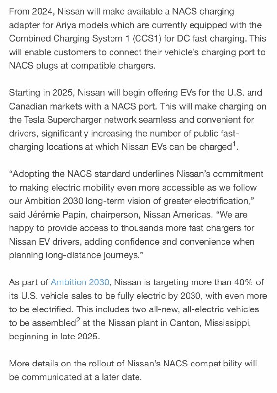 NEWS: Nissan has announced it will adopt @Tesla’s North American Charging Standard (NACS).配图