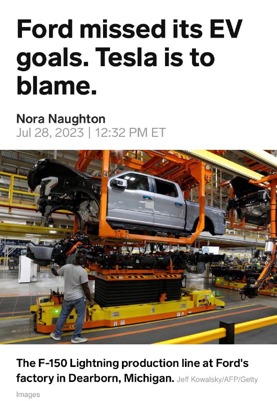 Tesla is to blame for someone else’s fault? Ford needs to create compelling EVs at reasonable price points & stop outrageous markups at dealerships. MSM should stop hold Tesla as a scapegoat.配图