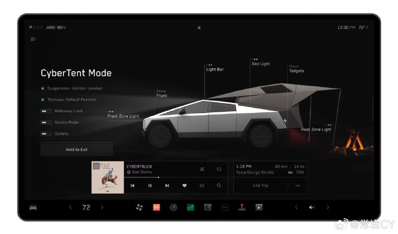 这是 Cybertruck 的“CyberTent 模式”的首次亮相配图