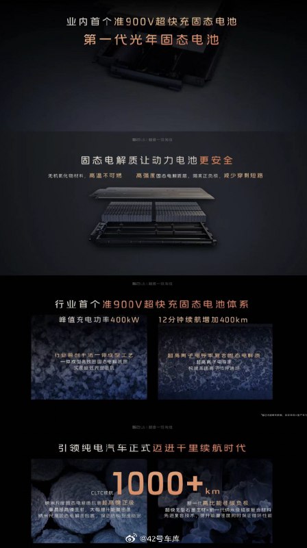 智己发布了行业首个准 900V 超快充固态电池。配图