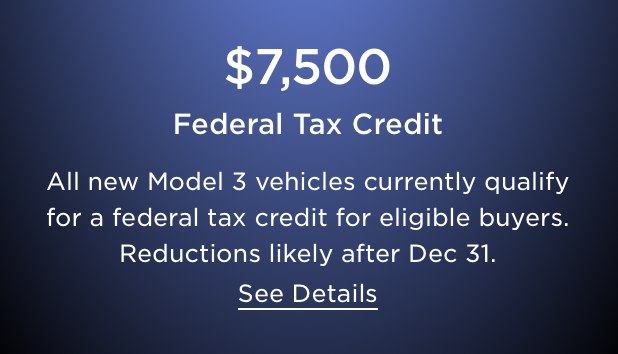 NEWS: @Tesla now states on their website that there will likely be reductions to the $7,500 EV tax credit in the US for eligible new Model 3 buyers after Dec 31, 2023. https://t.co/1bqQczo7NU配图