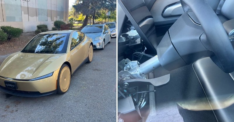 Electrek 首曝 Cybercab 测试车加装 Cybertruck 方向盘照片配图