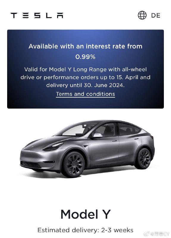 特斯拉现在在欧洲多个国家新增了 Model Y 长续航后驱版配置，与长续航全轮驱动版相比：配图