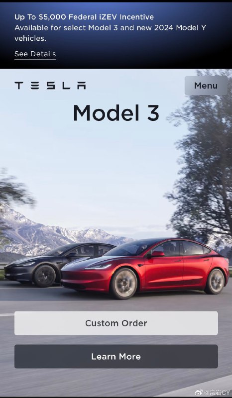 为了更好地体现Model 3 的产品升级,特斯拉在美国官网把产品名由之前的Model 3 更新成了“全新 Model 3”。配图