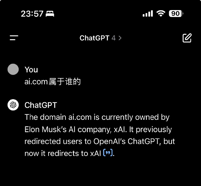 刚刚MKBHD整了个活儿，把ai.com指向了自己的一个视频。配图