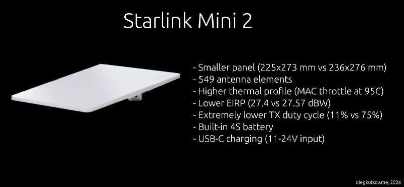 Starlink Mini V2 量产确认，内建电池配图