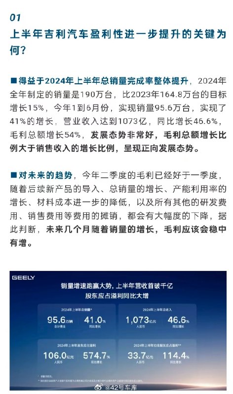 提炼了下吉利汽车集团 2024 中期业绩发布会的信息点：配图