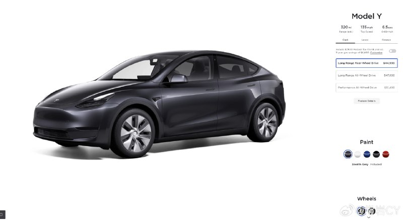 特斯拉在美国推出了一款全新的长续航后轮驱动 Model Y 车型配图